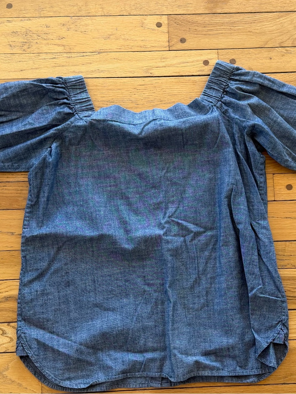 Denim Off-Shoulder Peasant Top - Blue
